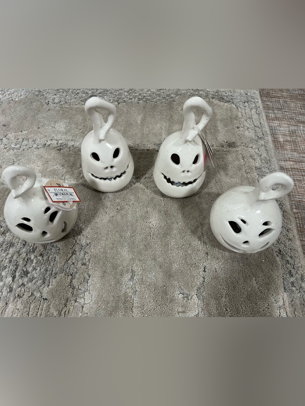 Set of 4- White Ceramic Jack-o'-Lantern Pair